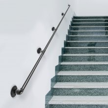 VEVOR Main Courante Escalier Rampe Murale Acier Carbone 3,6m 4 Tubes 200 kg/Tube