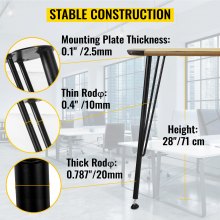 VEVOR Pieds de table en métal en épingle à cheveux, 71 cm, pieds de bureau meubles 3 tiges, lot de 4, pieds de table basse en fer forgé pour salle à manger avec protections de sol en caoutchouc, noir