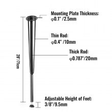 VEVOR Pieds de table en métal en épingle à cheveux, 71 cm, pieds de bureau meubles 3 tiges, lot de 4, pieds de table basse en fer forgé pour salle à manger avec protections de sol en caoutchouc, noir