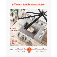 VEVOR Ventilateur de Plafond Aluminium 243 cm avec Télécommande Moteur CC Noir