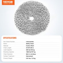 VEVOR Chaîne à Maillons en Acier au Carbone Galvanisée 3,5 mm x 10,05 m 158 kg