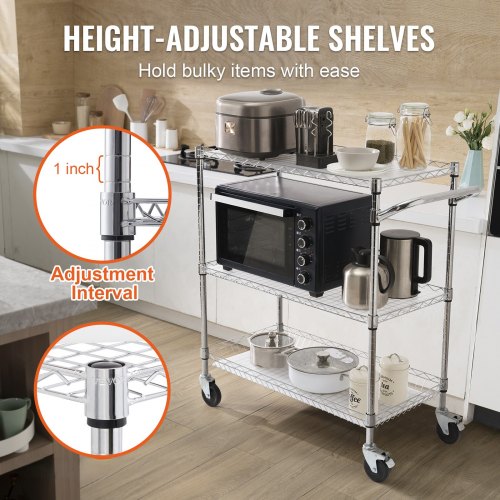 VEVOR Chariot de Rangement Desserte 3 Niveaux 76,2x45,7x82,3 cm 300 kg Cuisine