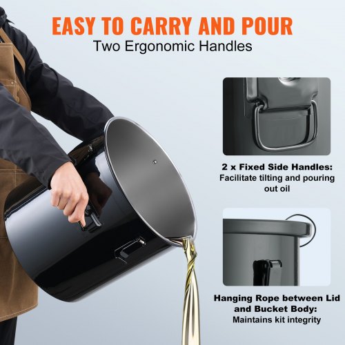 Récupérateur D’huile De Friteuse 30 L Sur Roulettes - VEVOR Avec Sac Filtrant Et Couvercle étanche