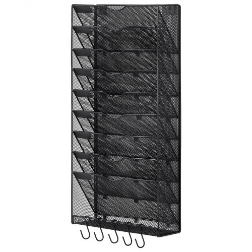Organisateur Porte/Document Pliable 10 Poches - Crochets Métal, Tissu Oxford, Pour Rangement Mur/Porte - 11