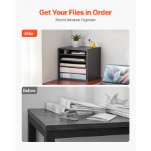 VEVOR Organiseur de littérature trieur de documents en bois 5 compartiments gris