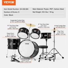 VEVOR Ensemble de batterie pour enfants débutants 5PCS 406 mm​ avec siège noir