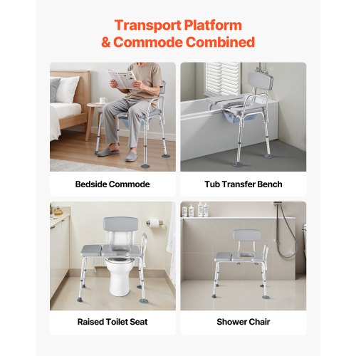 Chaise Percée (siège De Toilette) VEVOR Hauteur Réglable - Charge Max 158,8 Kg, Neuf