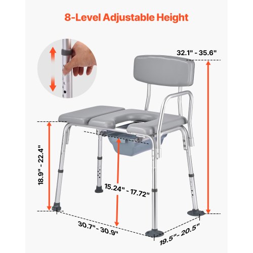 Chaise Percée (siège De Toilette) VEVOR Hauteur Réglable - Charge Max 158,8 Kg, Neuf