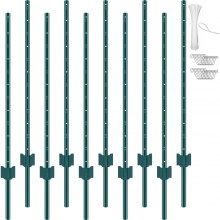 VEVOR Lot de 10 Poteaux de Clôture en Métal Piquets Robustes 121,92 cm Vert