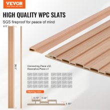 VEVOR Panneaux Acoustiques Muraux à Lattes WPC Faux Bois 2450x166 mm Lot de 8