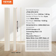 VEVOR Panneaux Acoustiques Muraux à Lattes Faux Bois 2450x166 mm 8PCS Blanc Mat