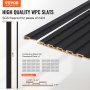 VEVOR Panneaux Acoustiques Muraux à Lattes Faux Bois 2450x166 mm 8PCS Noir Mat