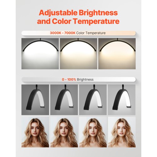 Lampe Demi-Lune Pour Extensions De Cils CGBE - 23 Pouces, 360°, Réglable Luminosité Et Température Couleur, Avec Support Téléphone