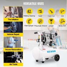 VEVOR Compresseur d’Air Sans Huile 25 L, Compresseur d'Air Horizontal à Faible Bruit, Moteur en cuivre, convient à la réparation à domicile /le gonflage des pneus /le nettoyage du chauffage au sol