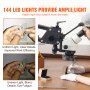 Le microscope VEVOR 7x-45x avec 144 lumières LED fournit un éclairage uniforme pour une efficacité de travail détaillée.