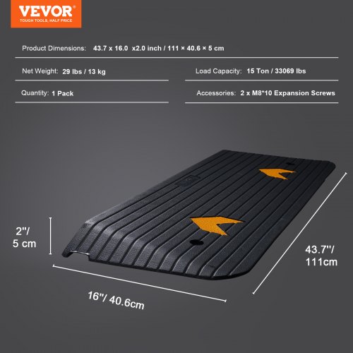 VEVOR Rampe de Seuil Hauteur 15,2 cm Rampe Trottoir Caoutchouc Capacite Charge 15 tonnes Rampe Acces Fauteuil Roulant avec Structure Grillagee Stable pour Passage Voitures Motos Velos 49,1x37x15,2 cm VEVOR Rampe de Seuil Hauteur 15,2 cm Rampe Trottoir Caoutchouc Capacite Charge 15 tonnes Rampe Acces Fauteuil Roulant avec Structure Grillagee Stable pour Passage Voitures Motos Velos 49,1x37x15,2 cm
