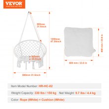 VEVOR Fauteuil suspendu chaise relax macramé coussin pour intérieur extérieur