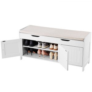 Banc à Chaussures D'entrée, 100x30x53 Cm, Banc Rangement Avec 2 Tiroirs Rabattables, Support Rangement Pour Chaussures 136 Kg, 4 Compartiments Et 2 Portes En Rotin, Pour Couloir, Salon, Chambre | FR