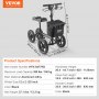 VEVOR Trottinette pliante pour genoux, 160 kg, déambulateur orientable aluminium, guidon et genouillère, hauteur réglable, roues tout terrain 305 mm, doubles freins, scooter de récupération des jambes