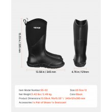 VEVOR Bottes de pluie antidérapantes en caoutchouc pour hommes taille 12 US