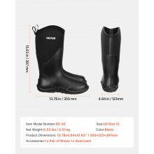 VEVOR Bottes de pluie antidérapantes en caoutchouc pour hommes taille 13 US