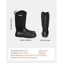 VEVOR Bottes de pluie en caoutchouc à embout en acier pour hommes taille 12 US