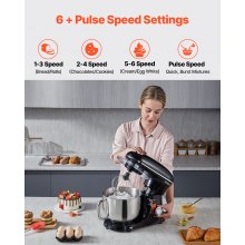 VEVOR Robot pâtissier domestique batteur sur socle 1400 W 5,68 L 6+P vitesses