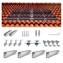 VEVOR Support de Fixation de Panneaux Solaires 4 Rails et 6 Pinces pour Toits