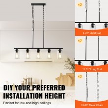 VEVOR Lampes suspension 5 lumières pour îlot de cuisine salle à manger E27 60 W
