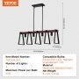 VEVOR Lampes suspension 4 lumières pour îlot de cuisine salle à manger E27 60 W