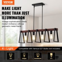 VEVOR Lampes suspension 4 lumières pour îlot de cuisine salle à manger E27 60 W