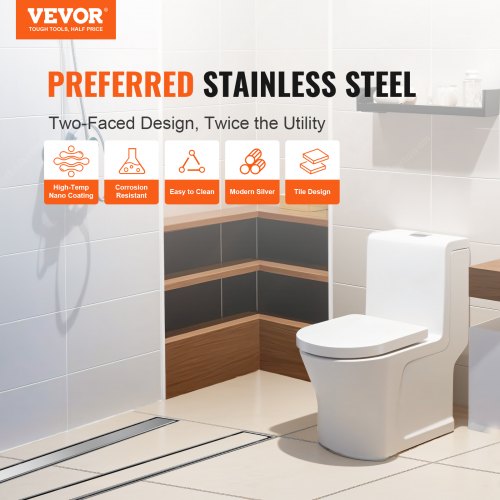 Caniveau De Douche Italienne Linéaire En Inox 304 - VEVOR 609x70 Mm Avec Couvercle Et Filtre Cheveux - Installation Encastrée Dans Carrelage