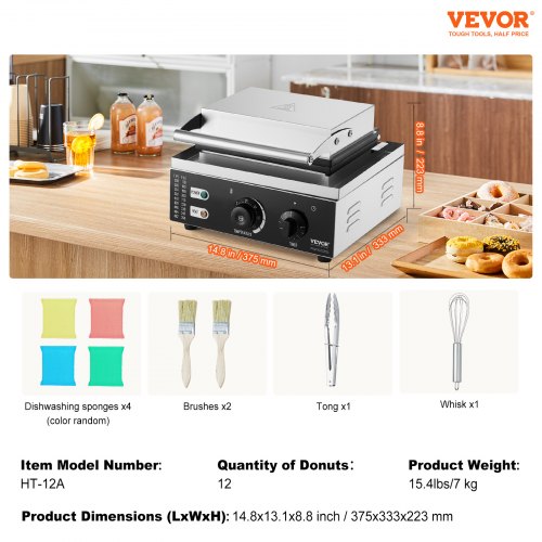 Machine à Beignets Électrique VEVOR 1550W - 6 Donuts Anti-adhésifs, 50-300°C