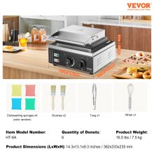 VEVOR Machine à beignets électrique, 1550 W, appareil à donuts commercial avec surface antiadhésive, machine à gaufres chauffante double-face à 6 trous, 50-300 ℃, pour restaurant et usage domestique