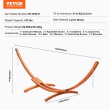 VEVOR Support de Hamac en Bois Capacité 215 kg Cadre pour Hamacs de 2,8-3,9 m