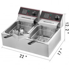 VEVOR Friteuse 12L Electrique Inox, Friteuse Commerciale en Acier Inoxydable, à Double Réservoir 5000W Friteuse avec 2Paniers à Friture avec Poignée en Caoutchouc pour Frire des Aliments Cuisiner