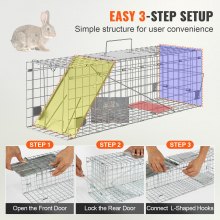 VEVOR Piège pour Animaux Vivants 610x203x203 mm Cage Trappe Chat Pliable Fil de Fer Galvanisé Sans Cruauté avec Poignée Piège pour Lapins, Chats Errants, Écureuils, Ratons Laveurs, Marmottes, Opossum