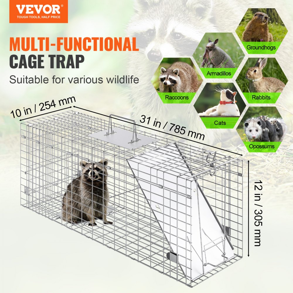 VEVOR Piège pour Animaux Vivants 785x254x305 mm Cage Trappe Chat