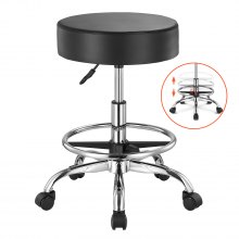 VEVOR Tabouret rond à roulettes hauteur réglable cuir PU avec repose-pieds noir