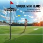 Panier de disc golf VEVOR avec des mini drapeaux uniques sur un terrain, améliorant la visibilité des joueurs au soleil.