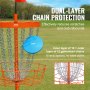 Panier de golf à disque VEVOR avec chaînes à double couche pour une meilleure protection et performance sur un terrain herbeux.