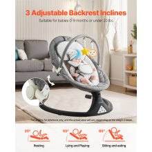 VEVOR Balancelle Bébé 5 Vitesses 3 Positions de Siège Télécommande Barre Jouets