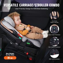 VEVOR Poussette Combinée Système de Voyage avec Siège Auto Bébé Marron Clair