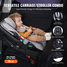 VEVOR Poussette Combinée Système de Voyage avec Siège Auto Bébé Gris Foncé Noir