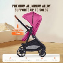 VEVOR Poussette Combinée Système de Voyage avec Siège Auto pour Bébé Fuchsia