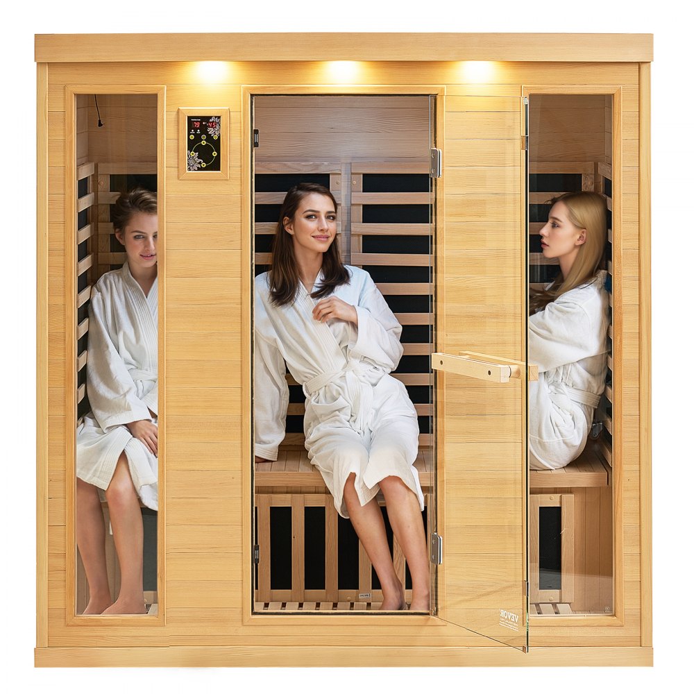 VEVOR Sauna Infrarouge Lointain en Bois Pruche pour 3-4 Personnes domicile 2580W