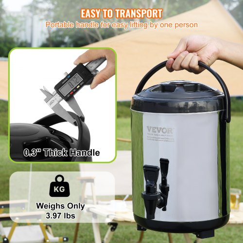 Distributeur De Boissons Isotherme Acier Inox 8 Litres - Robinet, Double Paroi - Pour Thé, Café, Boissons Froides - Café, Maison, événement