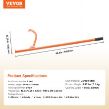 VEVOR Lève-bûches lève-tronc d'arbre cric à buches diamètre 81 cm manche 1180 mm