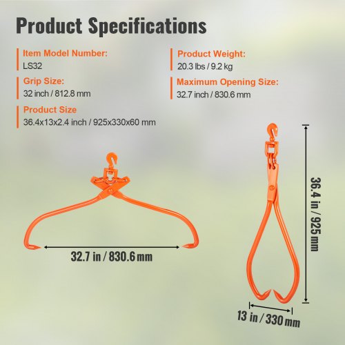 Pince Forestière Pour Troncs Max. 635 Mm, Force 1100 Kg, Pince De Levage, 2 Mandrins De Serrage
