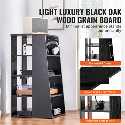 Meuble HIFI En Bois Massif à 2 Niveaux - Avec Pieds Anti-vibration - Pour Ampli, Platine Vinyle, Enceintes, équipement Audio